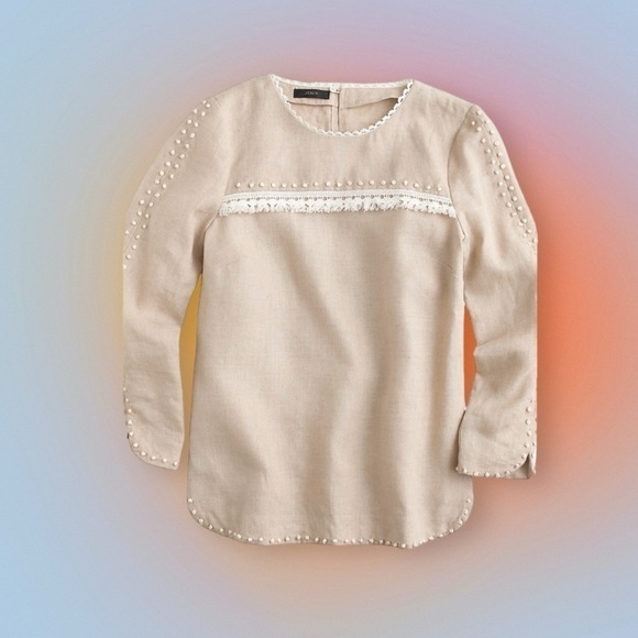 J. Crew Embroidered Linen Top Shirt Size 0‎ - Picture 1 of 6